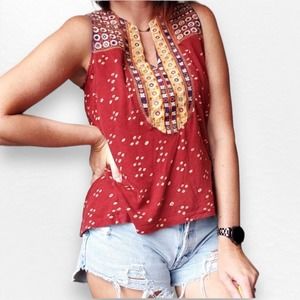 NWT Anthropologie Tiny Mirva Tank Boho Embroidered Red Purple Size XS